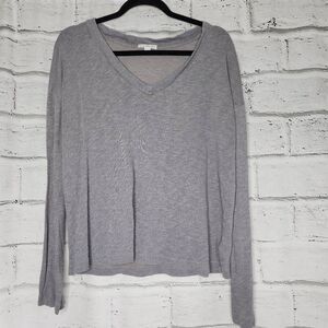 James Perse Womens Gray Heather V-Neck French Terry Long Sleeve Sweatshirt Sz 3